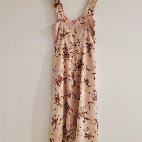 ALI & JAY Floral Midi Dress Ruffles Pockets Front Slit Keyhold Neck Wide Straps - Picture 7 of 9